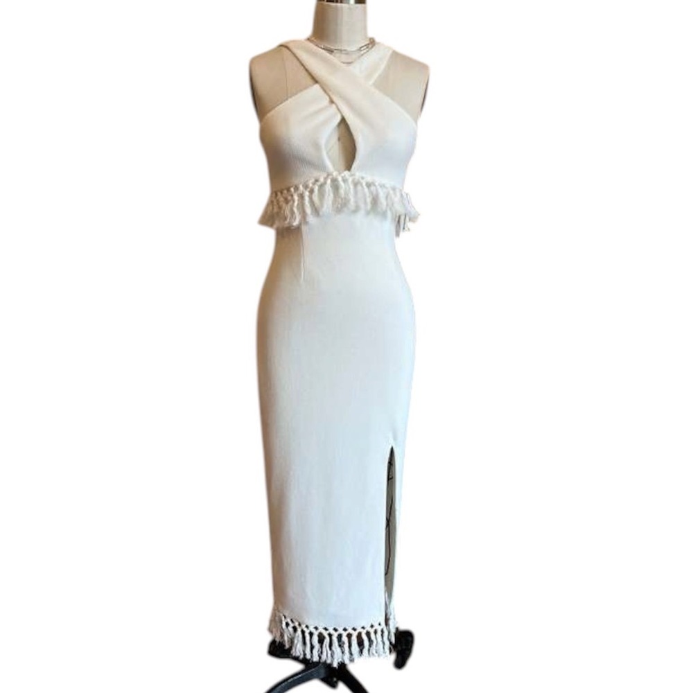 Saylor Astor Midi Dress white cross cross Halter Womens S Euro Summer resortwear